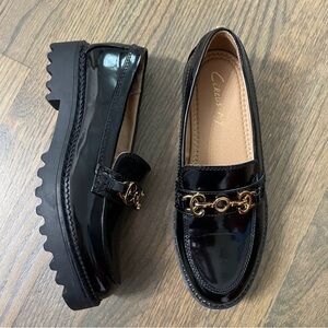 Sam Edelman Circus Black Loafers with Gold Buckle